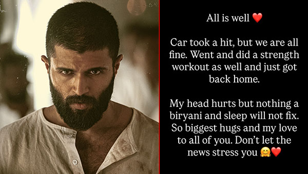 Vijay Deverakonda’s Car Accident Near Undavalli - Actor Says “All Is Well” After Scare
